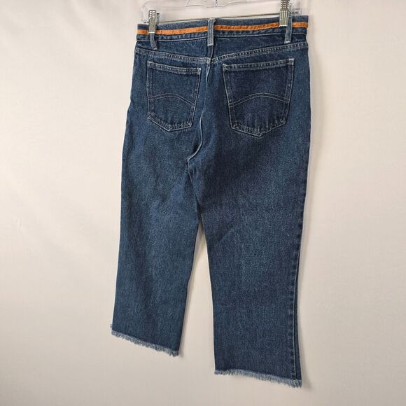 S.L.A. Jeans Junior 7 8 Cut Off Floral Embroidered Straight Leg Medium Wash Blue - Picture 15 of 16